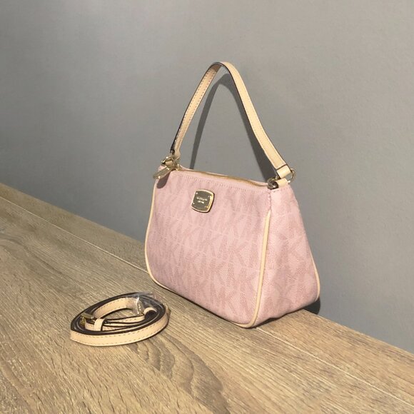Michael Kors Monogram Mini Apricot Pink Shoulder Crossbody Bag - Picture 7 of 14
